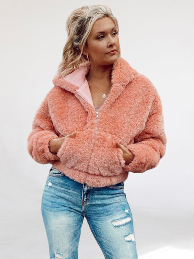 Blushing Pink Fuzzy Faux Fur Jacket