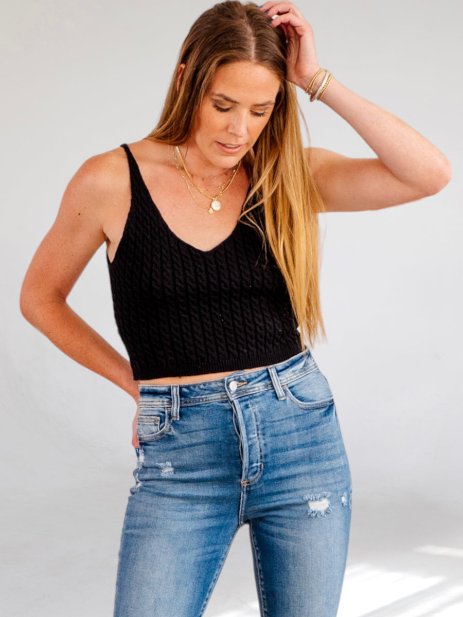 The Hills Sweater Knit Crop Top Black