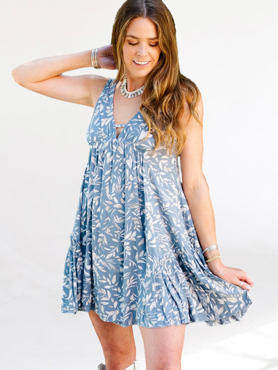 Charlie Blue and White Floral Tank Dress