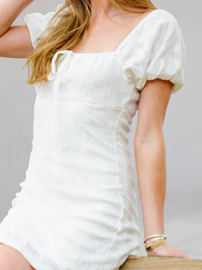 Lulu White Lace Short Sleeve Mini Dress