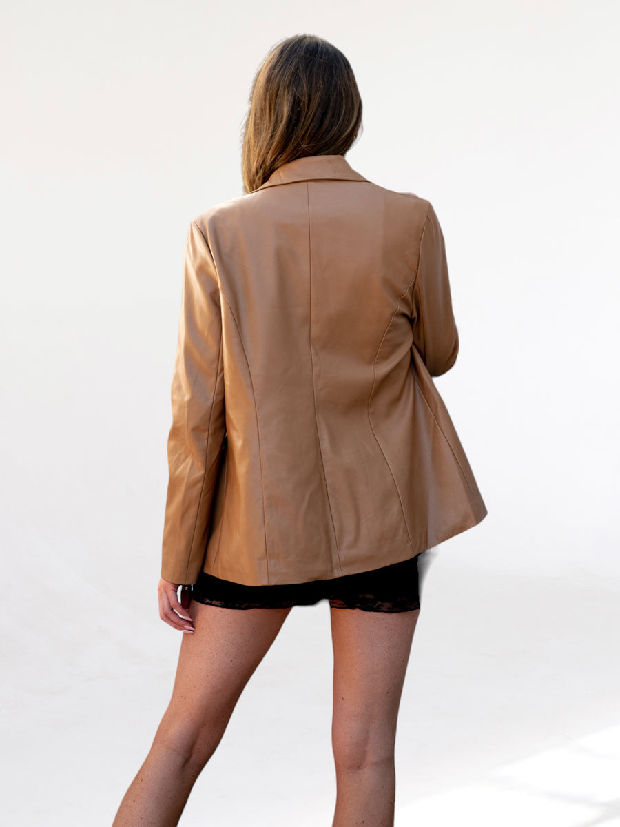 Tana Brown Faux Leather Blazer Jacket