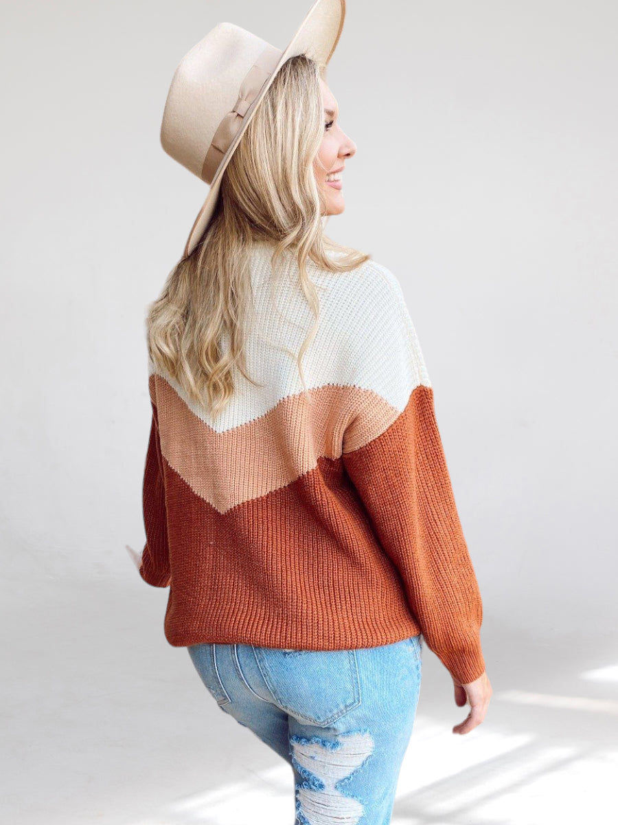 Brooklyn Rust Orange Color Block Sweater