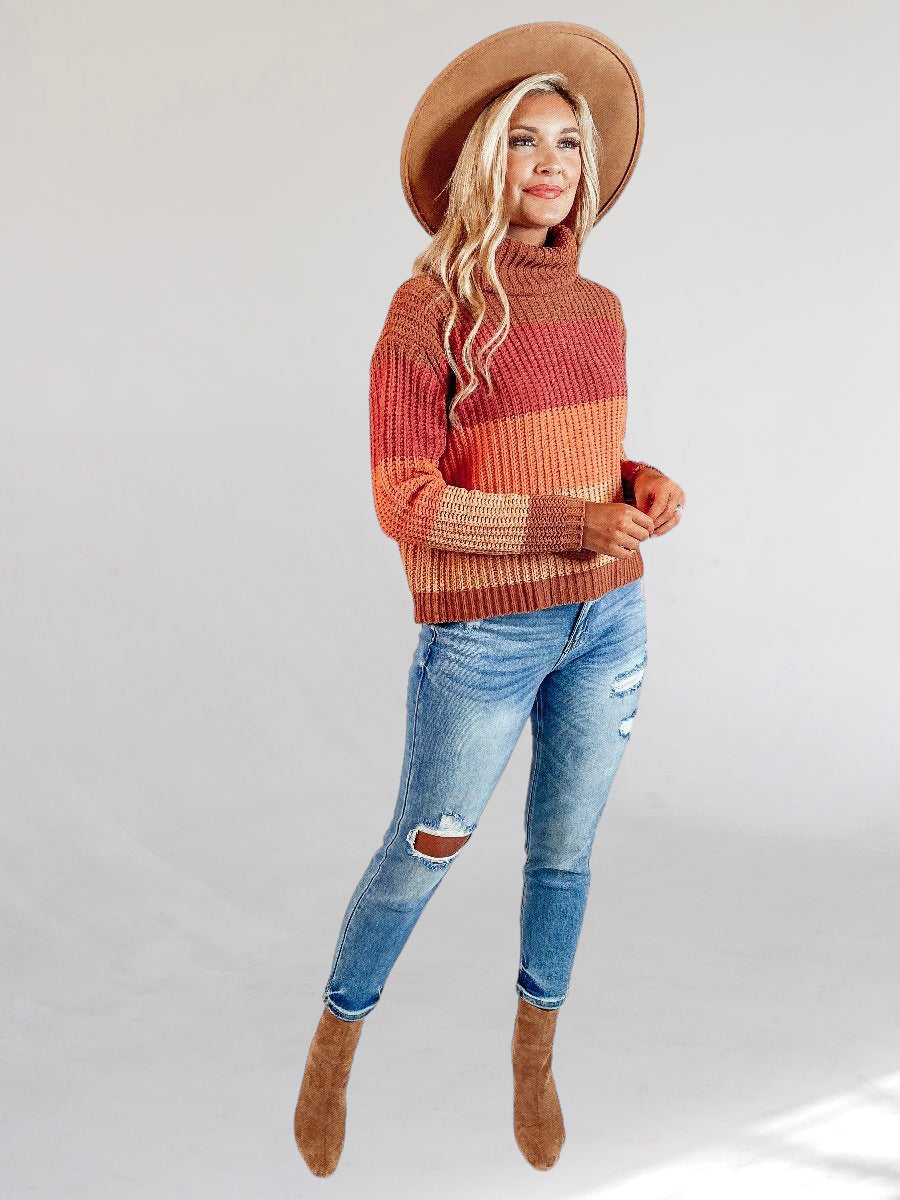 Riley Orange Monochromatic Stripe Sweater