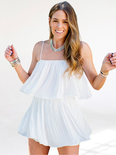 Bailey White Pleated Tank Top Romper
