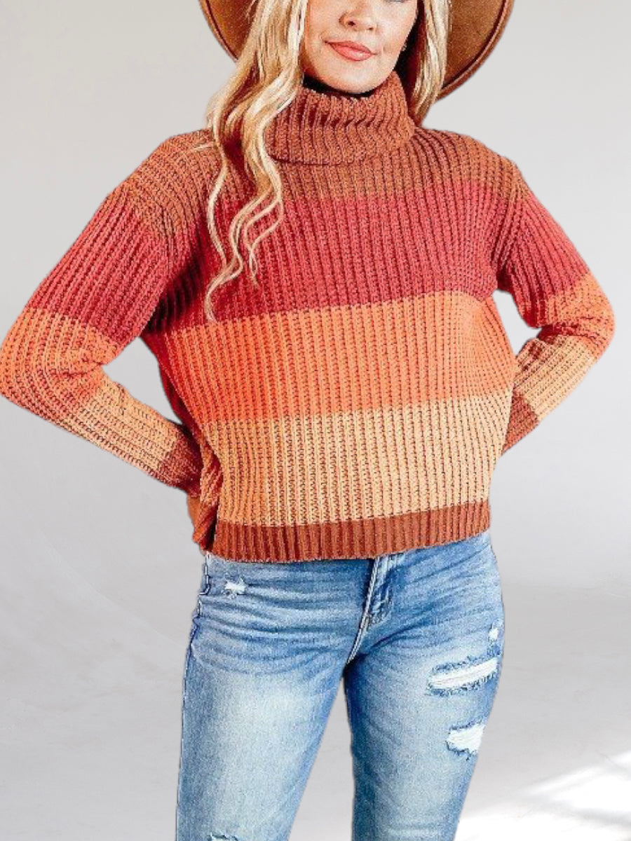 Riley Orange Monochromatic Stripe Sweater