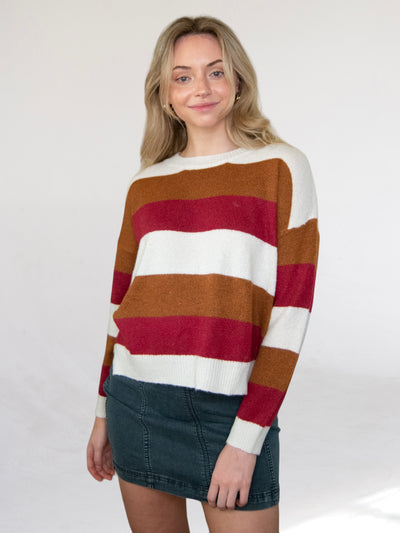 Charlotte Bold Red and Brown Stripe Sweater-Dakotas Boutique