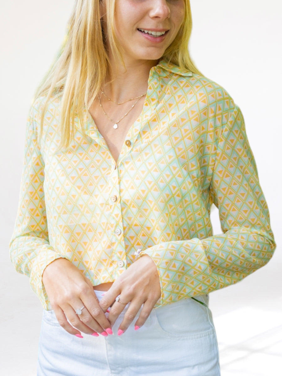 Green Triangle Pattern Long Sleeve Top