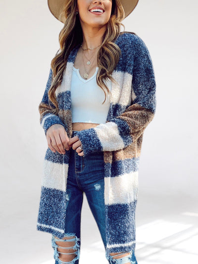 Navy and Brown Long Cardigan Sweater
