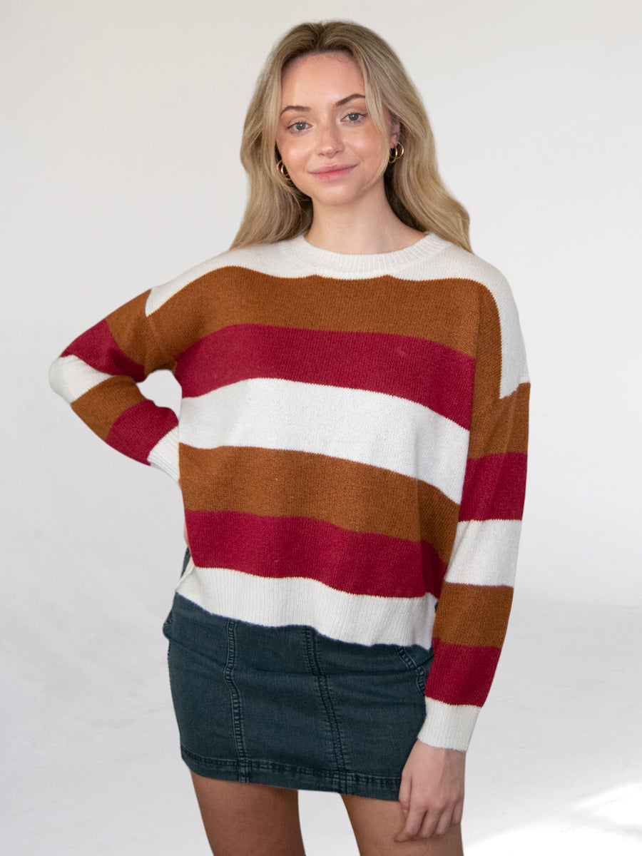 Charlotte Bold Red and Brown Stripe Sweater-Dakotas Boutique