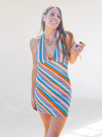Groovy Striped Halter Dress
