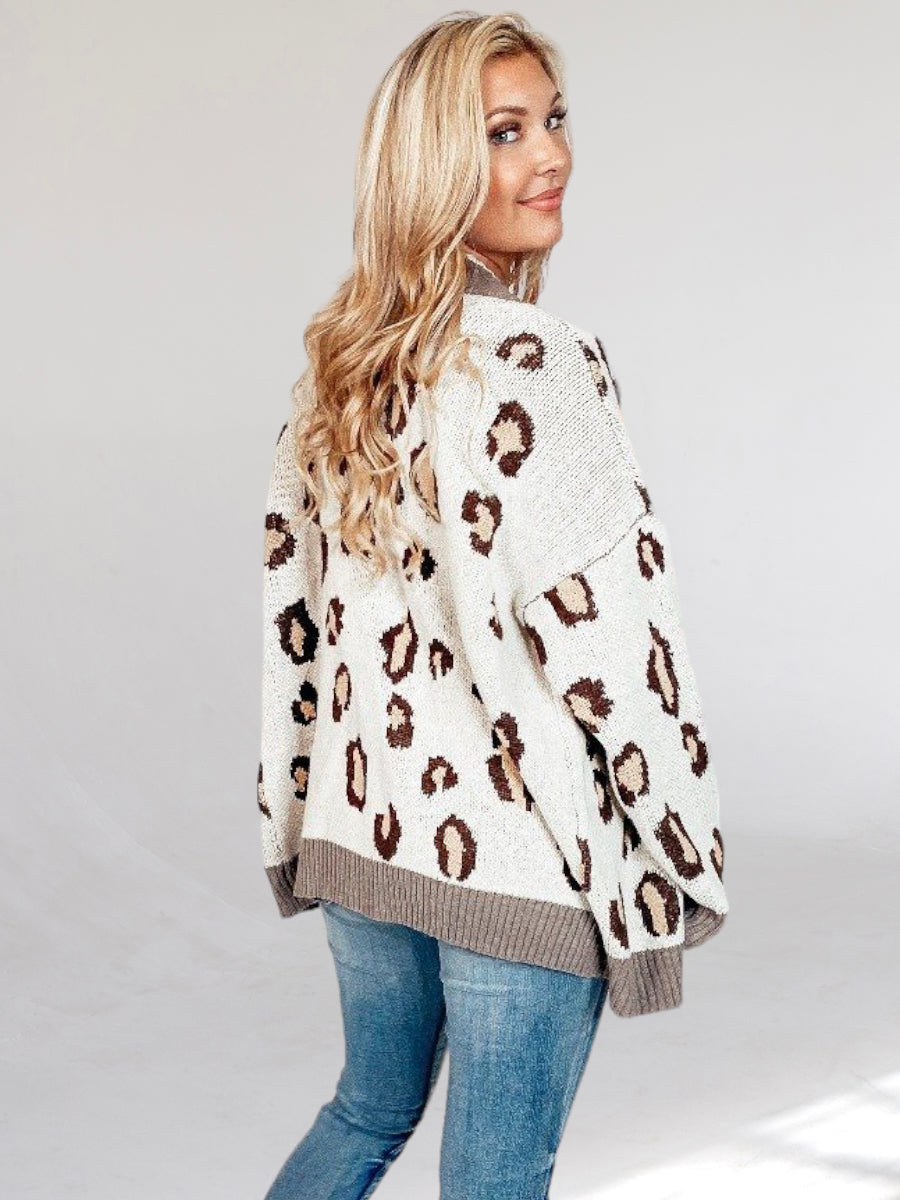Jenna Leopard Print Off-White Cardigan Sweater