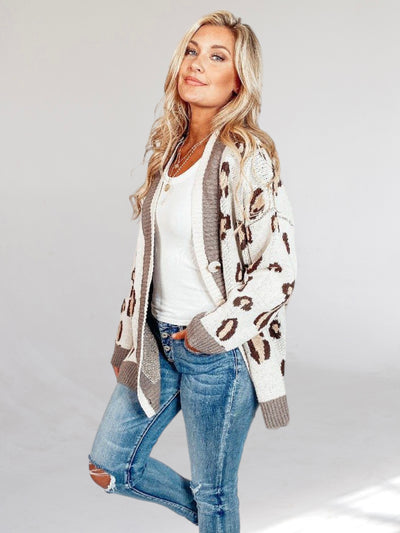 Jenna Leopard Print Off-White Cardigan Sweater