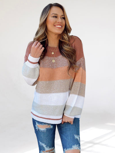 Sparkle Brown Monochromatic Striped Sweater