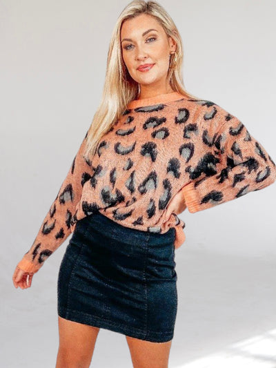 Luna Leopard Print Peach Sweater