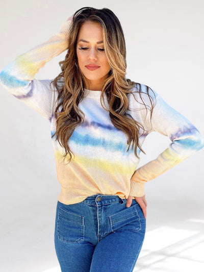 Sunset Watercolor Yellow Striped Sweater
