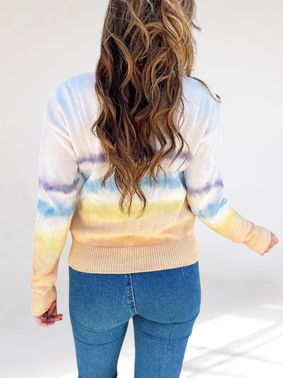 Sunset Watercolor Yellow Striped Sweater