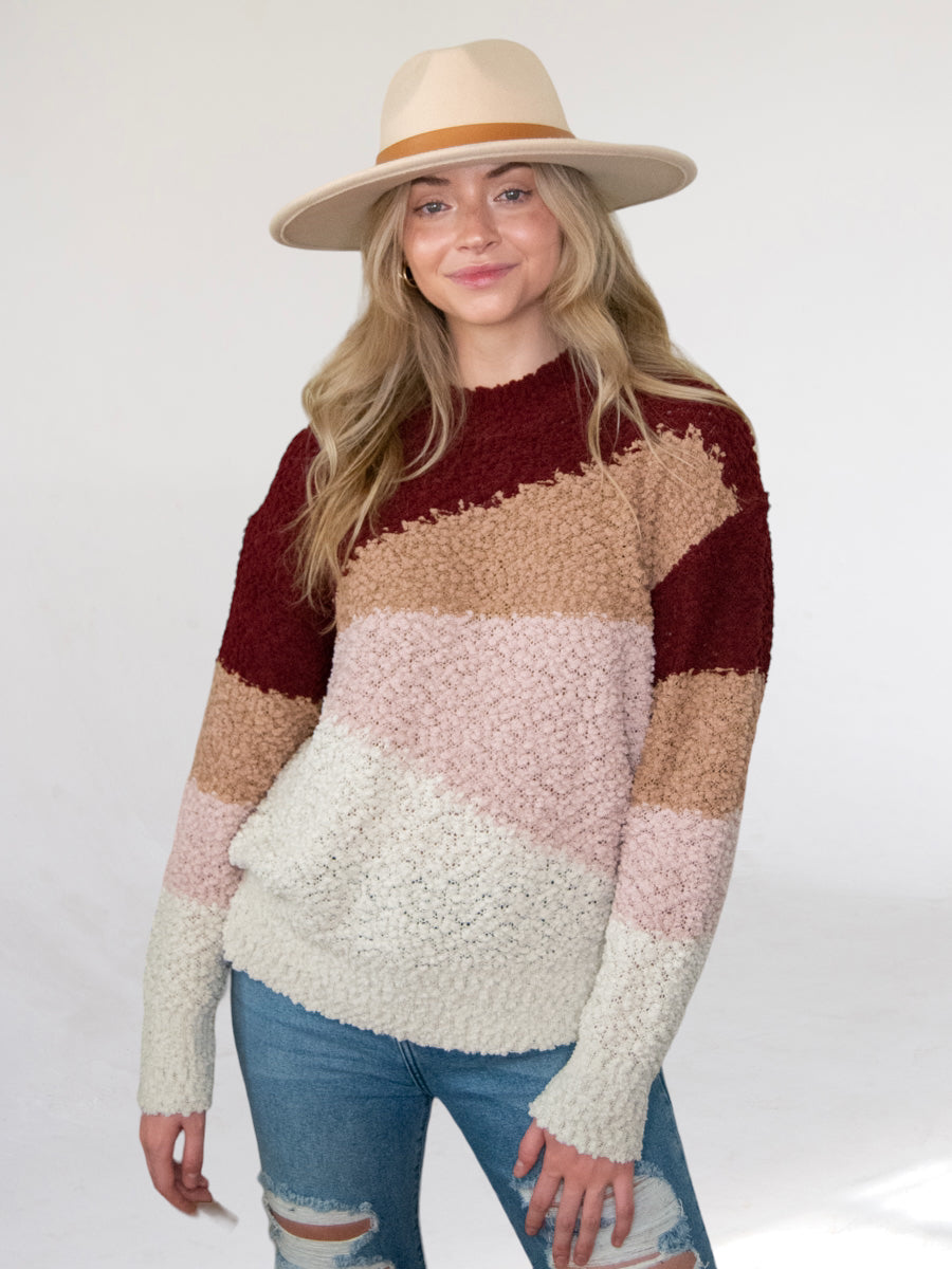 Shades of Burgundy Cozy Sweater-Dakotas Boutique