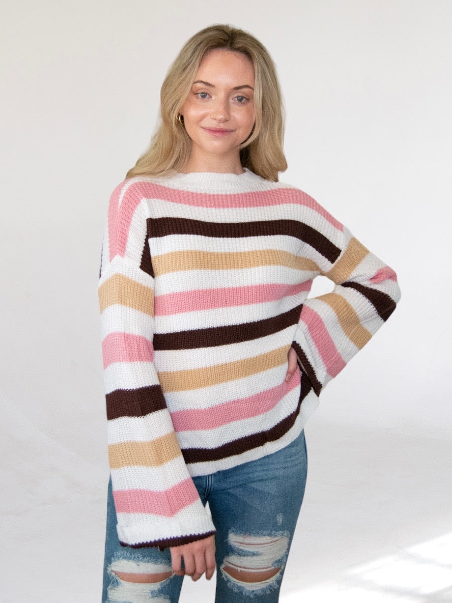 Pink and White Stripe Sweater-Dakotas Boutique