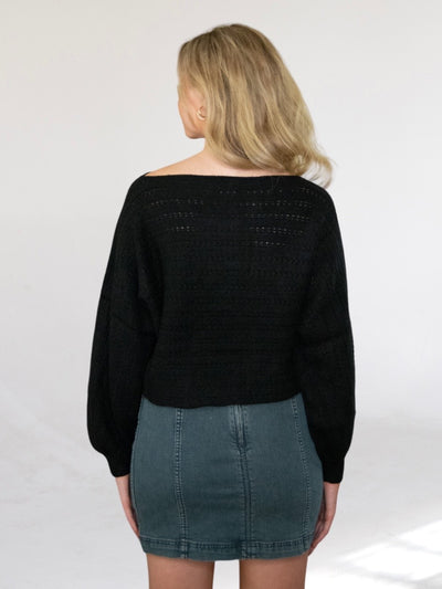 Tahila Black Puffy Sleeve Sweater-Dakotas Boutique