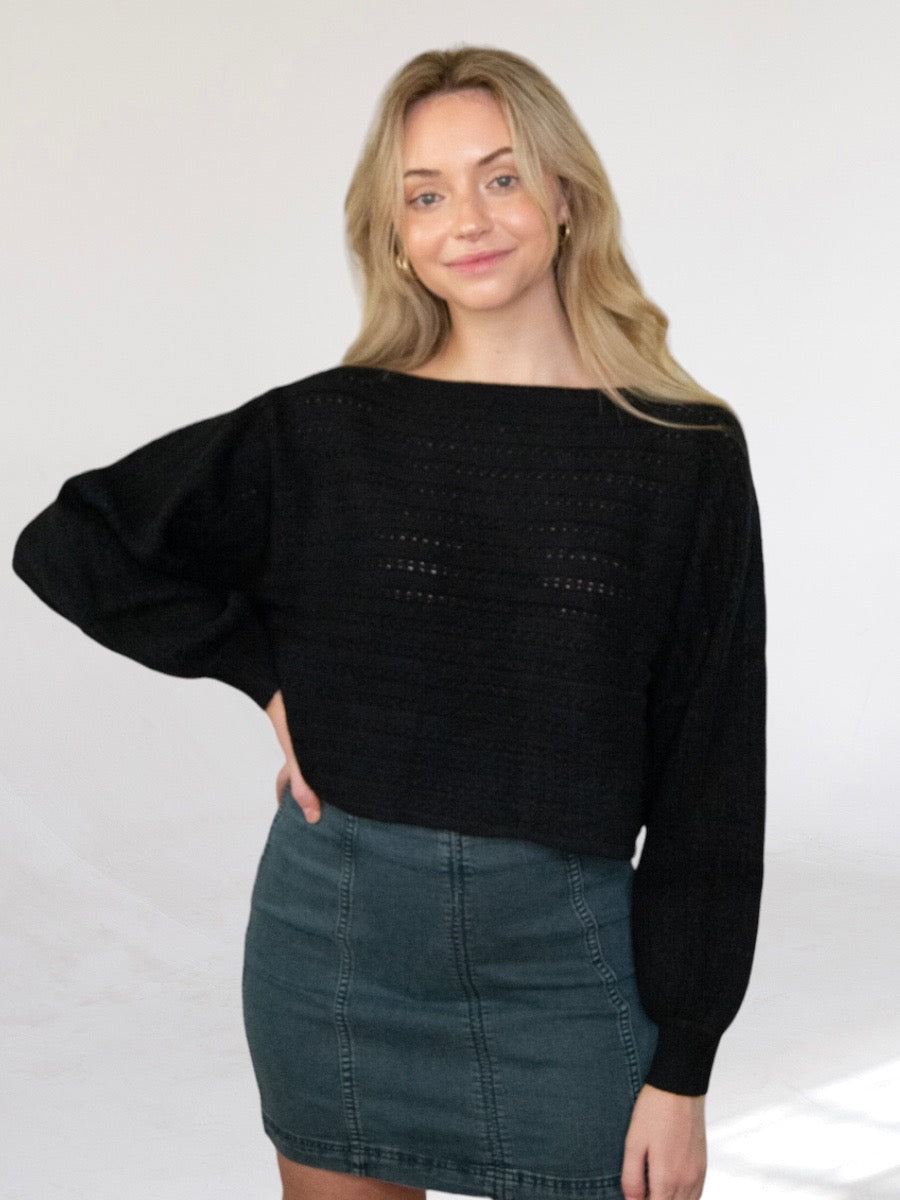 Tahila Black Puffy Sleeve Sweater-Dakotas Boutique
