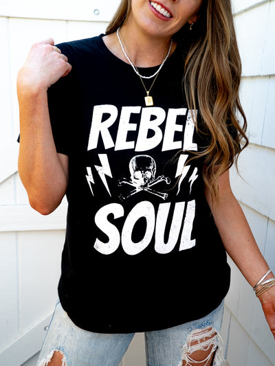 Rebel Soul Black Skull Lightning Graphic Tee-Dakotas Boutique