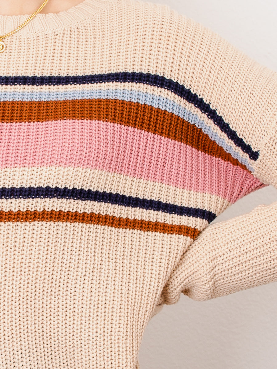 Sabrina Beige Pink Stripe Sweater-Dakotas Boutique