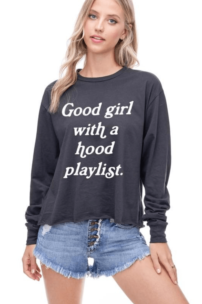 Good Girl Playlist Tee - Black-Dakotas Boutique