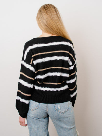 Trendsetter Striped Black & White Sweater-Dakotas Boutique