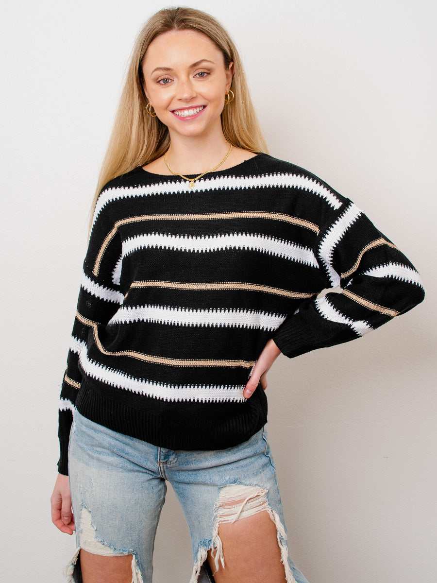 Trendsetter Striped Black & White Sweater-Dakotas Boutique