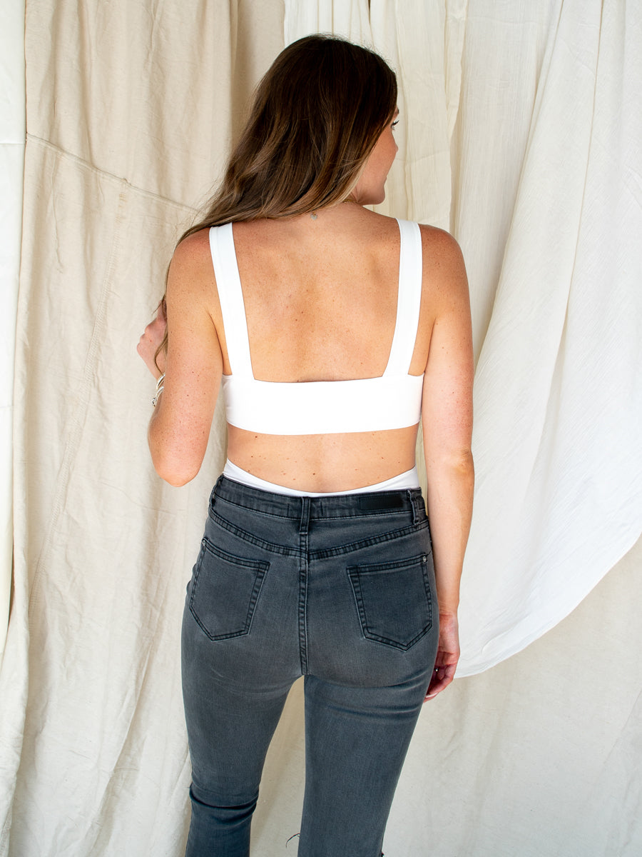 White Cutout Back Bodysuit-Dakotas Boutique