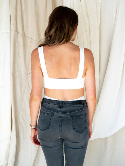 White Cutout Back Bodysuit-Dakotas Boutique