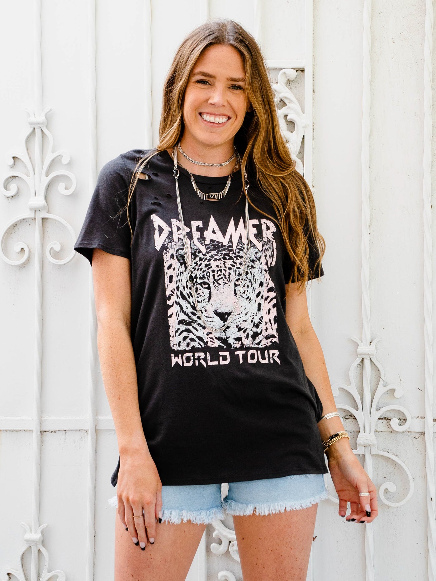 Dreamer World Tour Leopard Graphic Tee-Dakotas Boutique