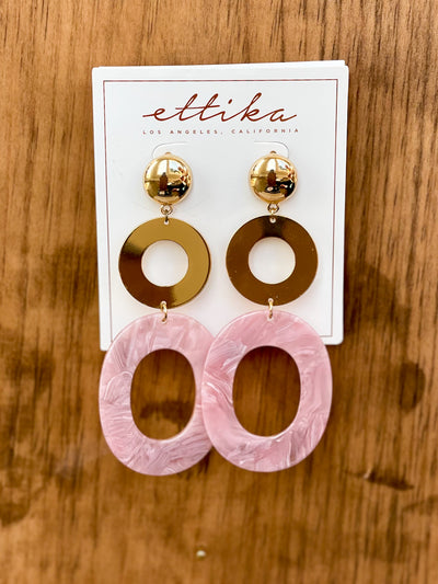 Lovely Resin Drop Earrings in Pink & Gold-Dakotas Boutique