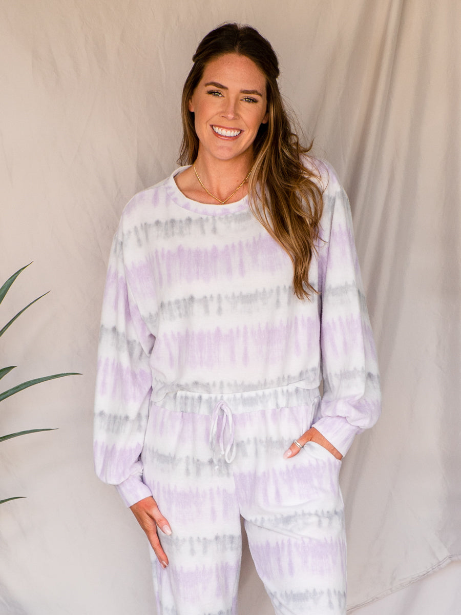Holly Lilac Purple Gray Tie Dye Joggers-Dakotas Boutique