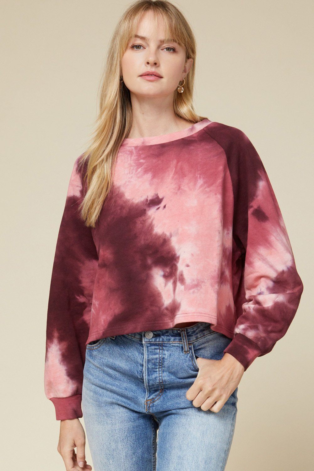 Kate Tie Dye Burgundy Sweatshirt-Dakotas Boutique