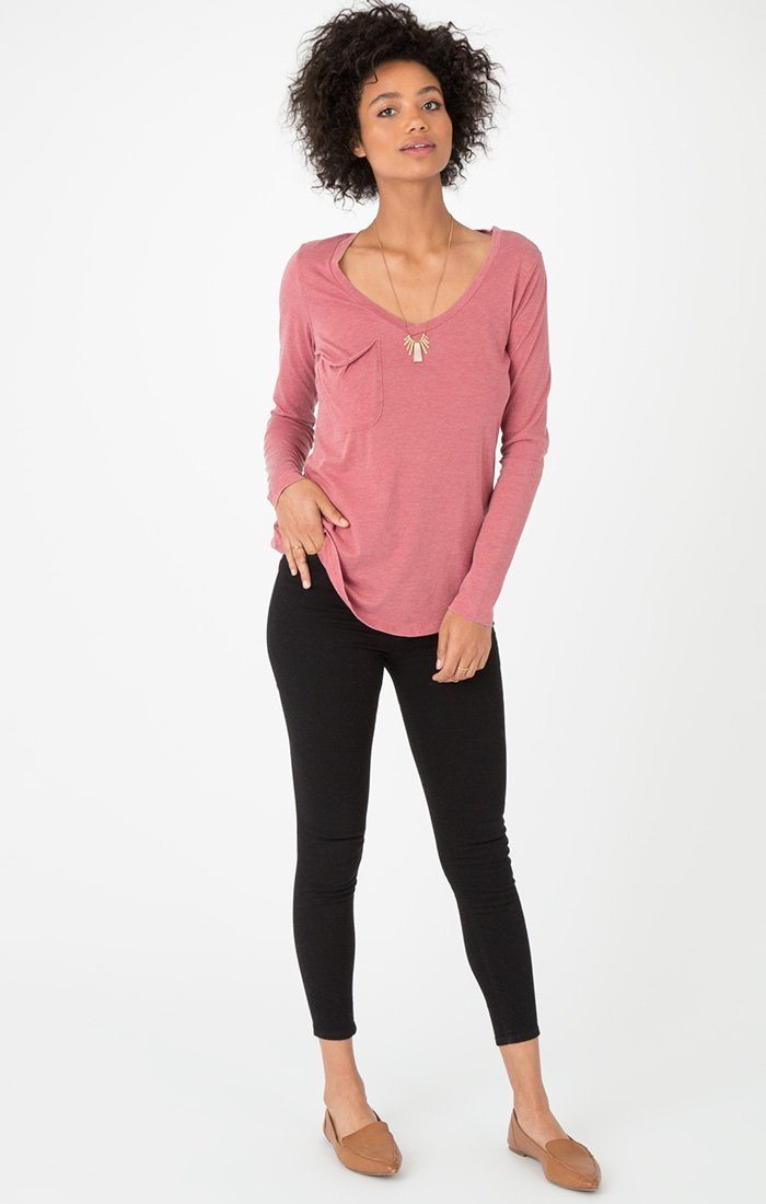 Z Supply Long Sleeve Pocket Withered Rose Tee-Dakotas Boutique